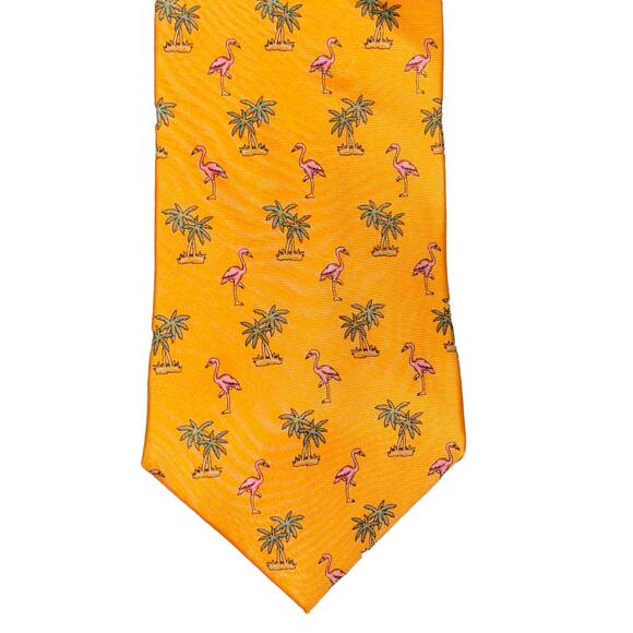 Tango Mens Neck Tie Golden Yellow Palm Trees & Flamingo Theme SILK? - Picture 5 of 5
